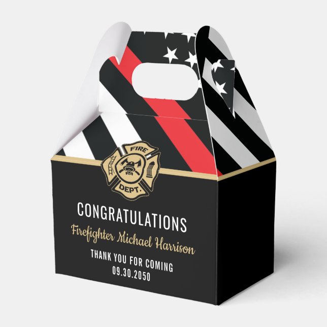 Firefighter Fire Academy Red Line Flag Graduation Favor Box (Front Side)