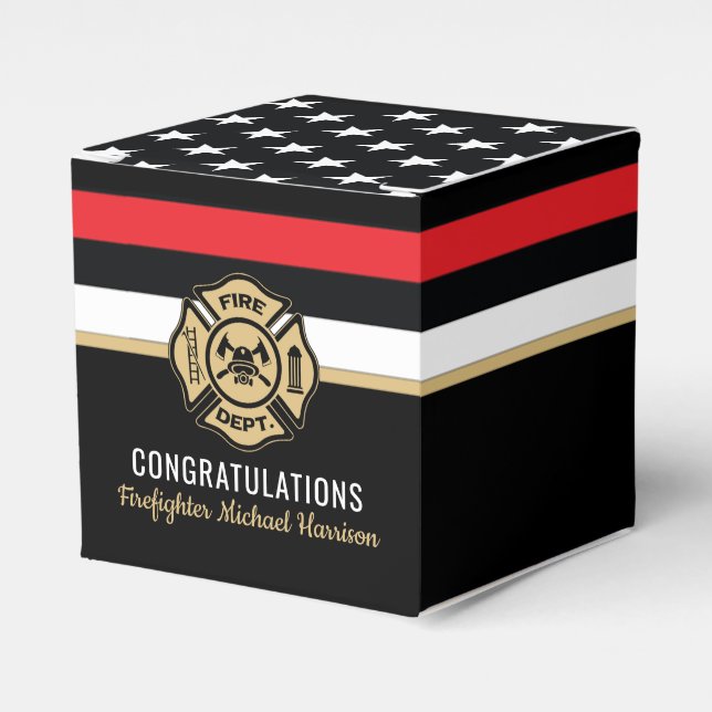 Firefighter Fire Academy Red Line Flag Graduation Favor Box (Front Side)