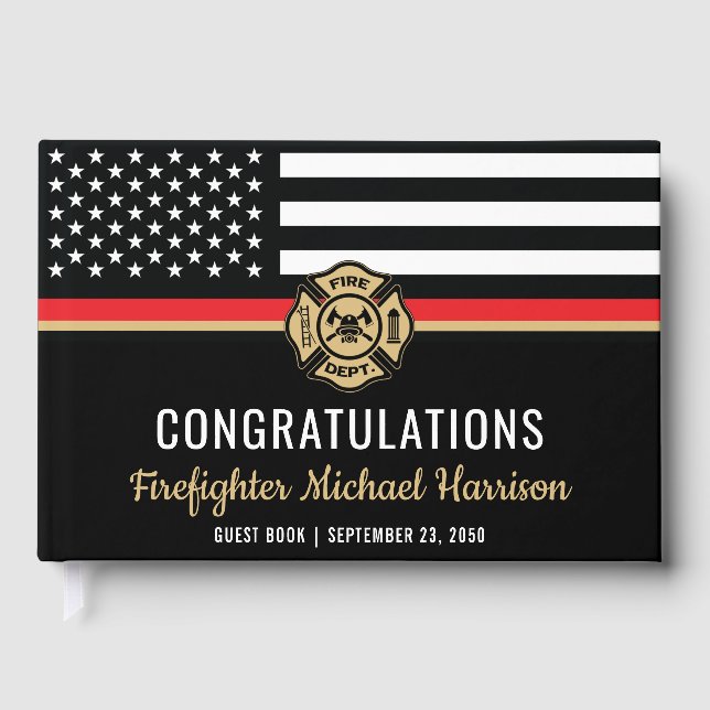 Firefighter Fire Academy Red Line Flag Graduation Guest Book (Front)