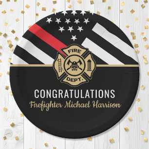 Firefighter Fire Academy Red Line Flag Graduation Paper Plate