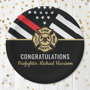 Firefighter Fire Academy Red Line Flag Graduation Paper Plate
