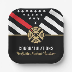 Firefighter Fire Academy Red Line Flag Graduation Paper Plate