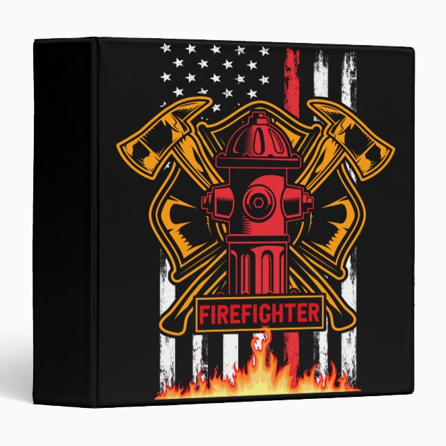 Firefighter Fire Department Fire Badge and Flag Binder (Front/Spine)