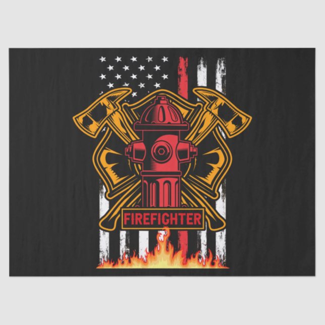 Firefighter Fire Department Fire Badge and Flag Tissue Paper (Front)