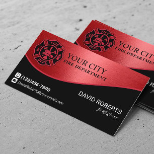 Firefighter Fire Department Fireman Red Metal Business Card