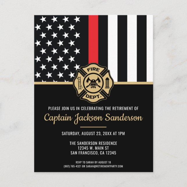 Firefighter Fire Department Retirement Fireman Invitation Postcard (Front)