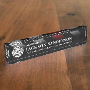 Firefighter Fire Department Thin Red Line Logo Nameplate