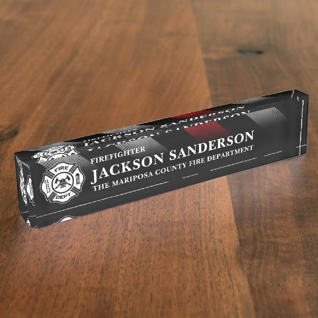 Firefighter Fire Department Thin Red Line Logo Nameplate (Side)
