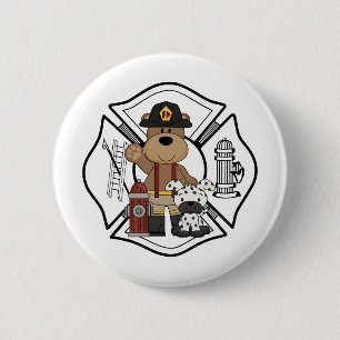 Firefighter Fire Dept Bear 2 Inch Round Button