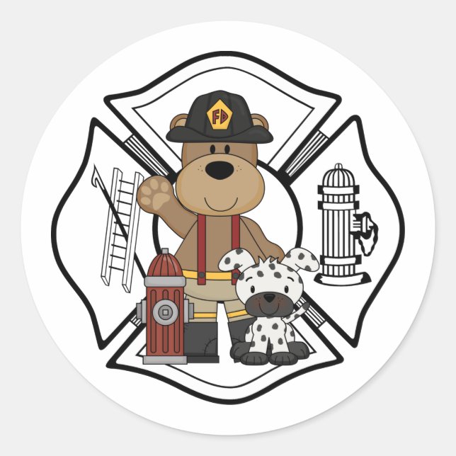 Firefighter Fire Dept Bear Classic Round Sticker (Front)