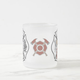Firefighter Fire Dept Bear Frosted Glass Coffee Mug