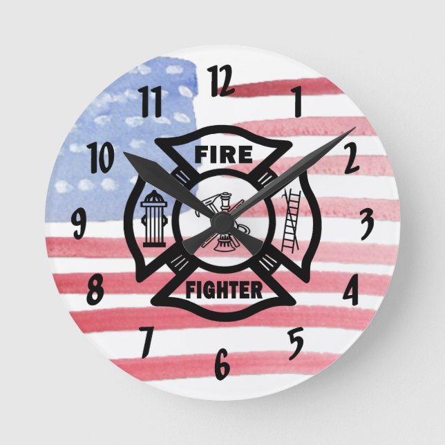 Firefighter Fire Dept Logo   Round Clock (Front)