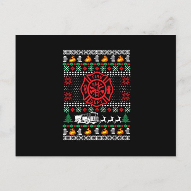 Firefighter Fire Dept Ugly Christmas Funny Xmas Pa Holiday Postcard (Front)