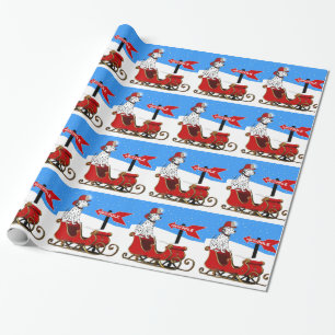 Firefighter Fire Dog On Santa Sled North Pole Wrapping Paper