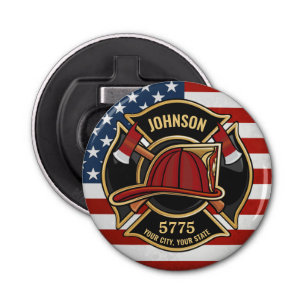 Firefighter Fire Rescue Department USA Flag Custom Bottle Opener