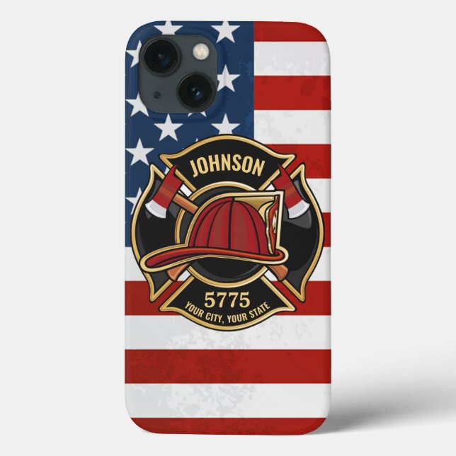 Firefighter Fire Rescue Department USA Flag Custom Case-Mate iPhone Case (Back)
