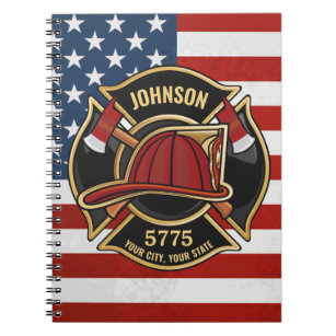Firefighter Fire Rescue Department USA Flag Custom Notebook