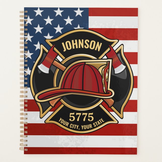 Firefighter Fire Rescue Department USA Flag Custom Planner (Front)