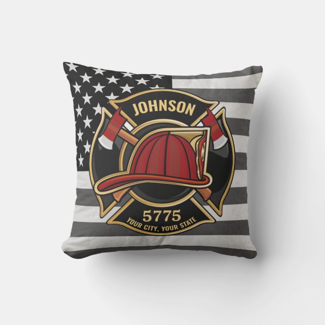 Firefighter Fire Rescue Department USA Flag Custom Throw Pillow (Front)