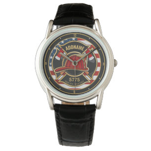 Firefighter Fire Rescue Department USA Flag Custom Watch
