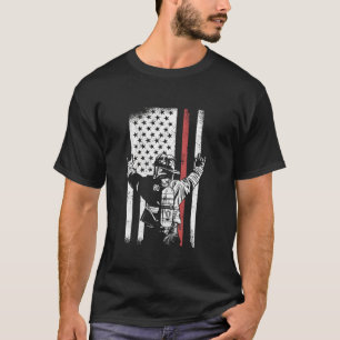 Firefighter Fire Rescue Fireman USA Flag America T-Shirt