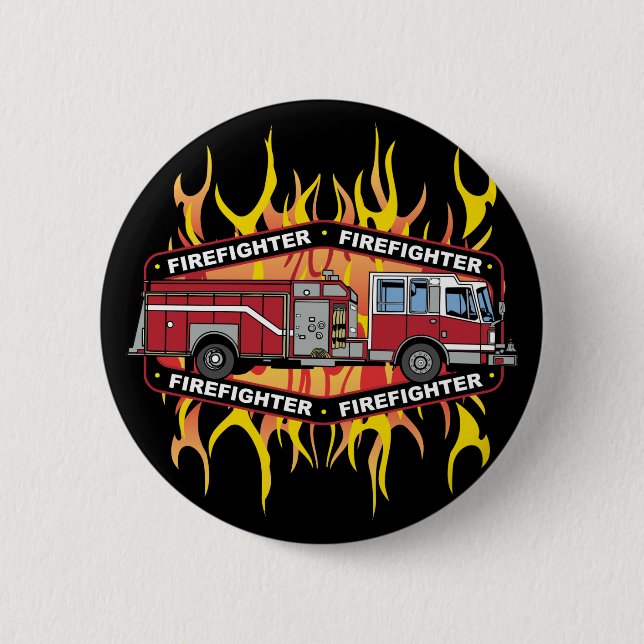 Firefighter Fire Truck 2 Inch Round Button (Front)