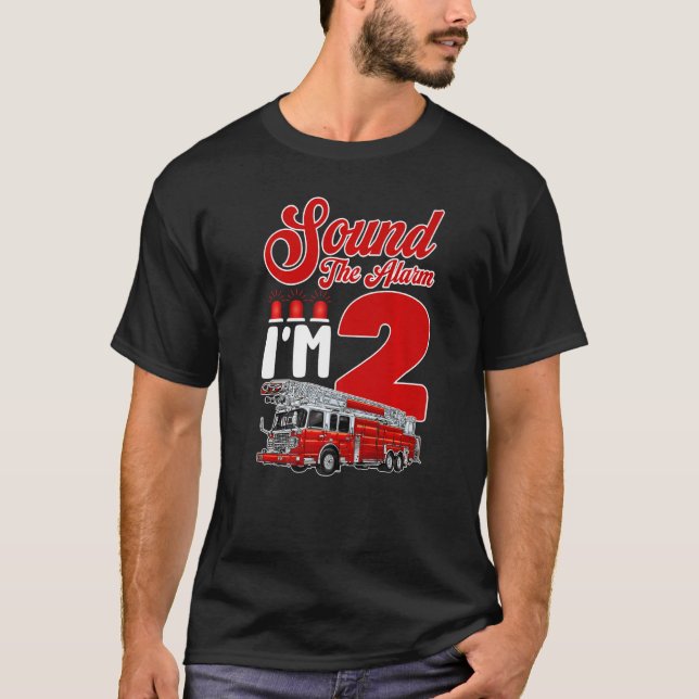 Firefighter Fire Truck 2nd Birthday Bday Boys Girl T-Shirt (Front)