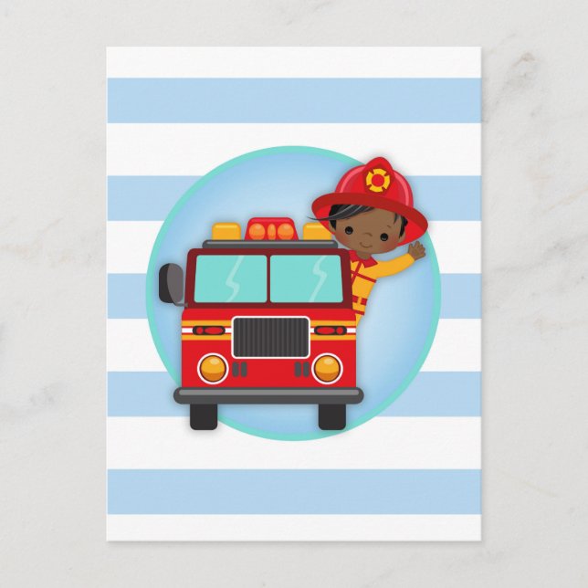 Firefighter Fire Truck African American Boy Postcard (Front)