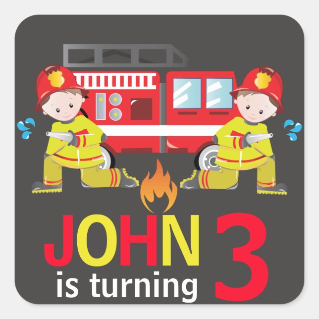 Firefighter Fire Truck chalkboard Birthday Party Square Sticker (Front)