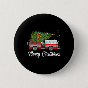Firefighter Fire Truck Christmas Tree Lights Santa 2 Inch Round Button