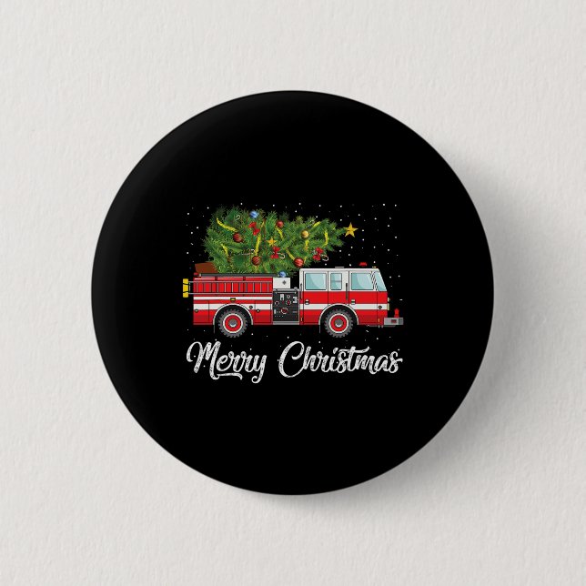 Firefighter Fire Truck Christmas Tree Lights Santa 2 Inch Round Button (Front)
