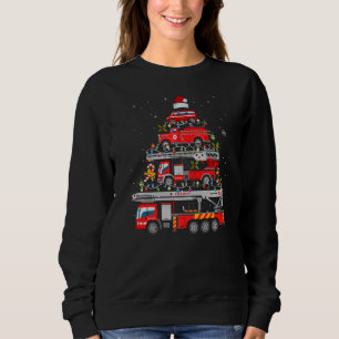 Firefighter Fire Truck Christmas Tree Lights Santa Sweatshirt