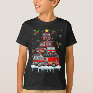 Firefighter Fire Truck Christmas Tree Lights Santa T-Shirt