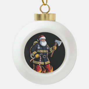 Firefighter Fire Truck Christmas Tree Santa Xmas Ceramic Ball Christmas Ornament