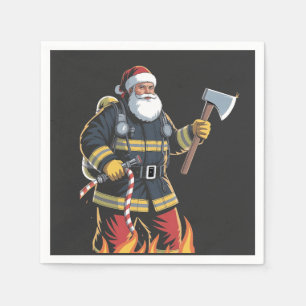 Firefighter Fire Truck Christmas Tree Santa Xmas Napkin