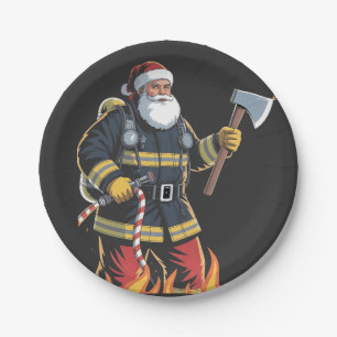 Firefighter Fire Truck Christmas Tree Santa Xmas Paper Plate