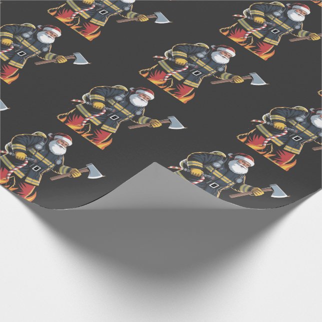 Firefighter Fire Truck Christmas Tree Santa Xmas   Wrapping Paper (Corner)