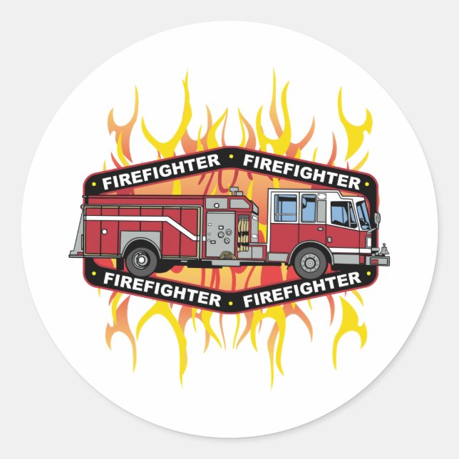 Firefighter Fire Truck Classic Round Sticker (Front)