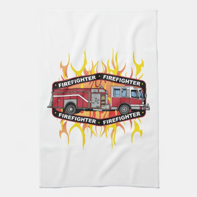 Firefighter Fire Truck Kitchen Towel (Vertical)