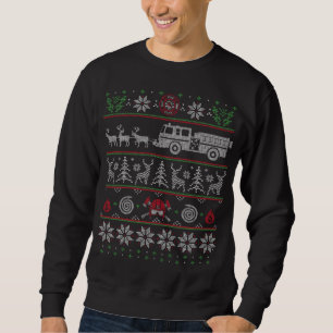 Firefighter Fire Truck Pulled by Reindeer Ugly Chr Sweatshirt