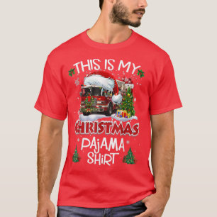 Firefighter Fire Truck Riding Xmas Tree Lights Fun T-Shirt