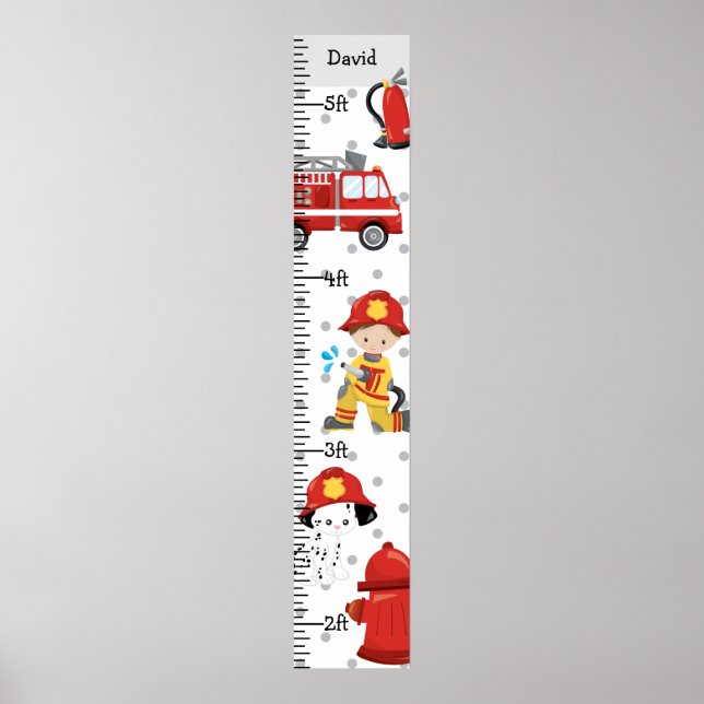 Firefighter Fireman Growth Chart Personalized (Front)