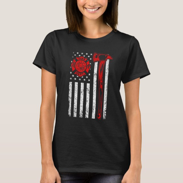 Firefighter Fireman Patriotic US American Flag Fir T-Shirt (Front)