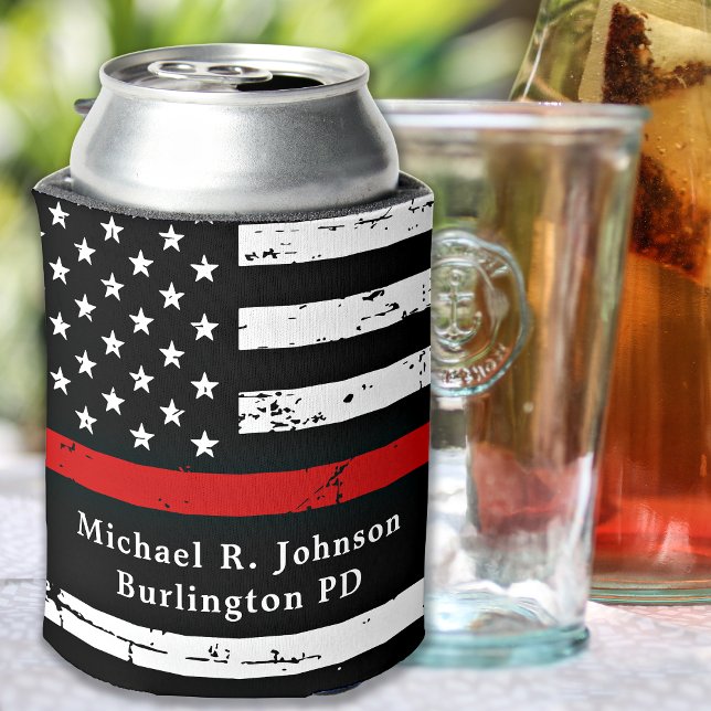 Firefighter Fireman Personalized Thin Red Line  Can Cooler (Creator Uploaded)