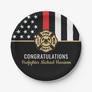 Firefighter Fireman Thin Red Line Graduation Paper Plate