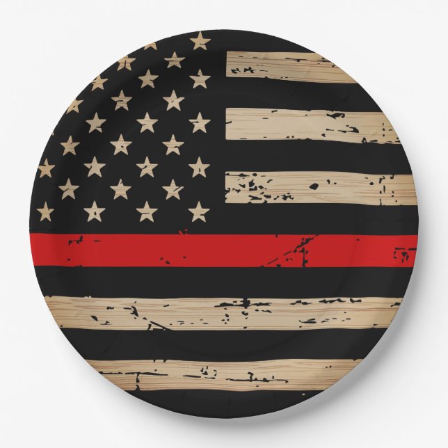 Firefighter Fireman Thin Red Line Paper Plate (Front)