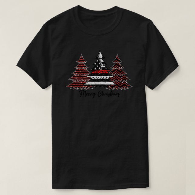 Firefighter Fireman USA Flag Pine Trees Firefighte T-Shirt (Design Front)
