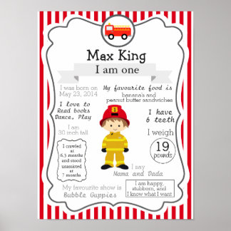 Firefighter First Birthday poster for a boy