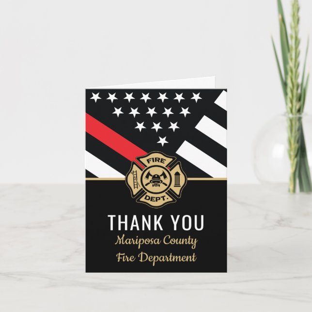 Firefighter Flag First Responder Fire Department Thank You Card (Front)
