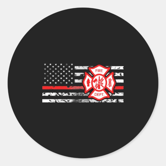 Firefighter Flag & Florian Cross Classic Round Sticker (Front)
